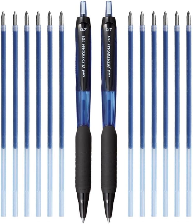 uni-ball Jetstream 0.7mm SXN101 & SXR-71 Roller Ball Pen - Refill Combo | Blue Ink, 2 Pcs Pens with 12 Pcs Refills