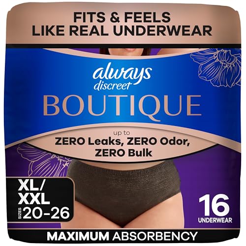 Image of Always Discreet Boutique Incontinence and Postpartum Underwear for Women, Maximum Protection, Extra Large, Black, 16 Count