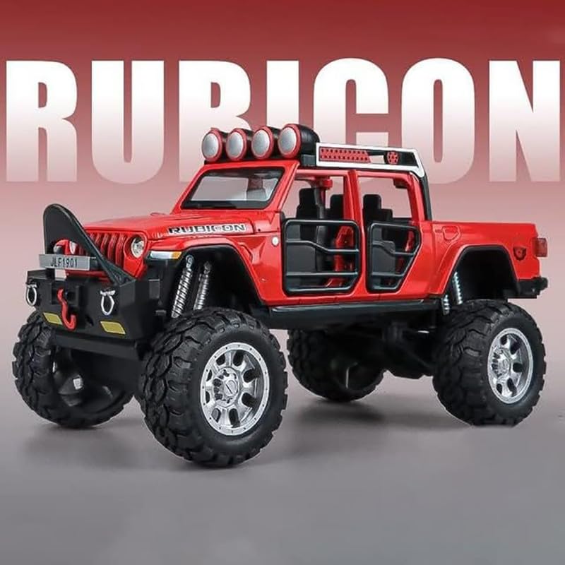 Image of Kids Model 1:32 Rubicon Die Cast Metal Car Pull Back Action Opening Doors with Realistic Engine Sound Lights Toy Car Gift for Boys - Silver
