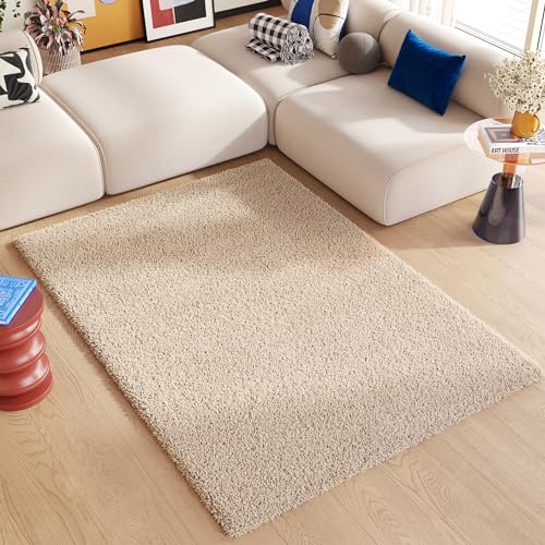 TAPISO Essence Alfombra Shaggy de Pelo Largo, Moderna, Color Beige Oscuro, Color Liso, Alfombra para salón, Dormitorio, Adulto, Alfombra de Noche, Suave, Supersuave, Gruesa, Oeko-Tex, 200 x 300 cm
