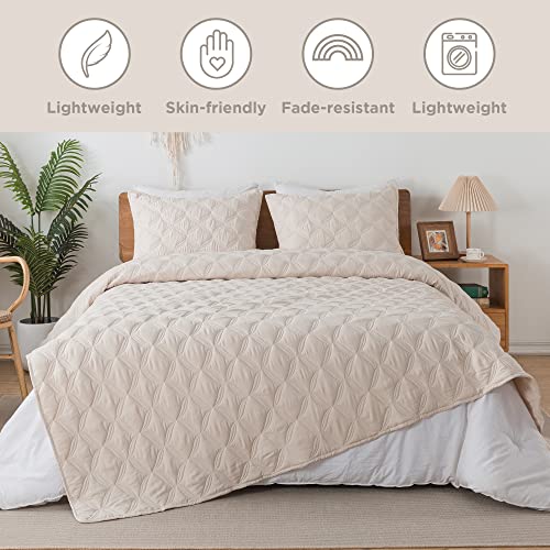 Litanika Beige King Size Quilt Bedding Set - Summer Lightweight Comforter Bedspreads & Coverlets - Boho Farmhouse Bedding Cover Bed Decor All Season - 3 Pieces (1 Quilt, 2 Pillowcases) #TOP1