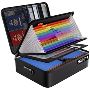ENGPOW Fireproof File Organizer Bag with 13 Colorful Pockets Accordion File Folder,5200℉ Document Organizer Box with Lock&Labels,Multi-Layer Portable Home Safe Storage for Important Documents,Files