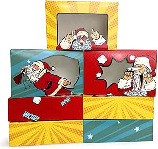 12 Christmas Cookie Boxes With Window patch , 3 Design -4 PCs each , 8.75" x 5.75" x 2.75" , Cookie Boxes for Holiday Pastries, Cupcakes, Brownies, Gift Giving