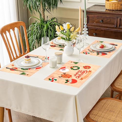 PRAKARTIK BY INDUARTS Dining Table Mats Set of 4 - Merry Christmas Theme,Digital Print, Washable, Indoor/Outdoor, Heat-Proof, Water Resistant, Wipe & Clean (47X33 cm) Cream & Red
