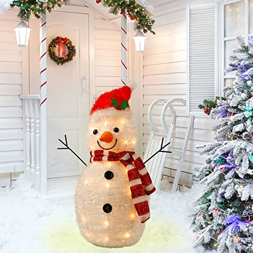 Twinkle Star 22 Inch Lighted Christmas Tinsel Snowman Decorations, Pre-Lit Light Up With 25 Count Clear Incandescent Lights, Indoor Or Outdoor Garden Yard Lawn Festive Holiday Decoration #TOP4
