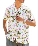 [JIGGYS SHOP] ジギーズショップ アロハシャツ｜M ホワイトフラミンゴ 半袖 レーヨン 開襟 柄 ハワイアン 夏 オープンカラー サーフ系 リゾート 海 ビーチ ペア ジャストサイズ やや細身