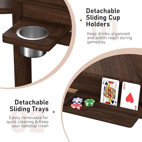 Yardenaler Board Game Table with Removable Table Top, Gaming & Dining Table for 4 to 6 Players,Includes Leatherette Play Mat, Detachable Sliding Cup Holders & Detachable Sliding Trays - Thumbnail 7