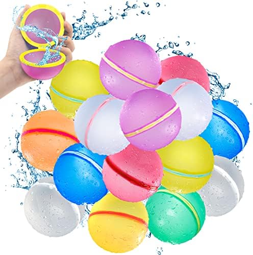 SOPPYCID Reusable Water Balloons, Magnetic Self Sealing Quick Fill Water Balloons, Latex-Free Silicone Water Balloons, No Pick UP after Water Fight Games, Summer Toys for Kids Adults (Classic-15pcs)