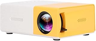 Mini Projector, Yellow 1080p Diffuse Reflection Imaging Pocket Projector with Speakers for Indoor for Bedroom(US Plug)