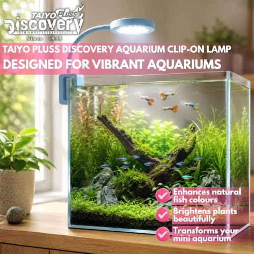Image of Taiyo Pluss Discovery Aquarium LED Clip-On Light - 6W + Free Flakes Fish Food (10 g) | Full Spectrum Lighting | for Betta Bowls, Planted & Nano Aquariums | Suitable for 10-20 L Tanks up to 1.5 Feet
