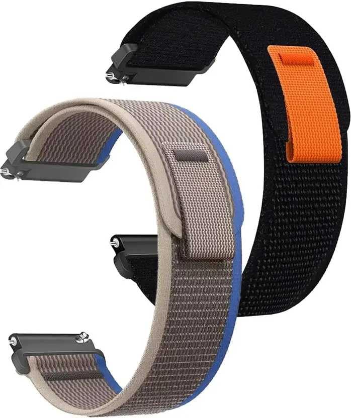22mm Nylon Trail Loop Watch Strap Pack of 2 | Adjustable Fabric Band with Strong Velcro Closure | Lightweight, Breathable & Comfortable Smartwatch Strap