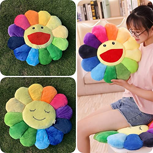 17" Smile Face Flower Plush Pillow Rainbow Toy Stuffed Doll Sleep Cushion Mat Sunflower Sofa Chairs Floor Pillow For Kids Home Bedroom Car Shop Decor #TOP5