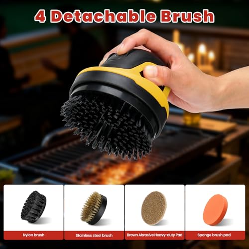 Image of Electric Grill Brush for Outdoor Grill- 4 Replaceable Heads, 3000mAh IPX7 Waterproof BBQ Cleaning Scrubber for Kitchen & Car & Bathroom - Ideal Mother's for Grill Lovers, Dad, Mom