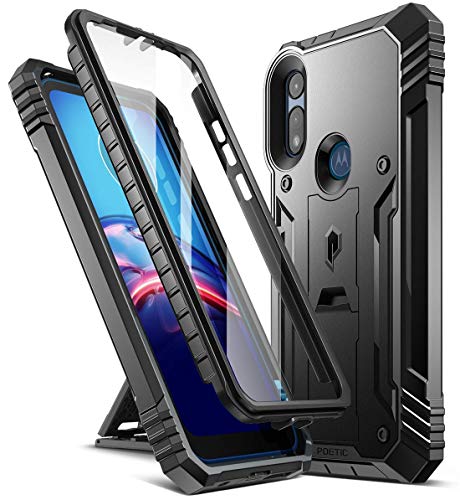 Poetic Revolution Series for Moto E 2022 Case, Full-Body Rugged Dual-Layer Shockproof Protective Cover with Kickstand and Built-in-Screen Protector, Black