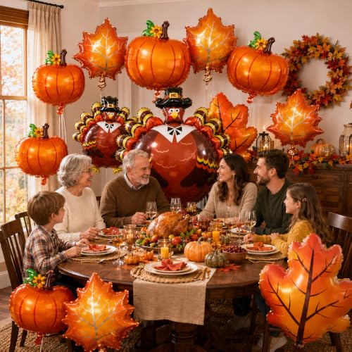 Image of Fall Balloons Thanksgiving Autumn Turkey Pumpkin Maple Leaf Foil Balloons Fall colored Balloon for Thanksgiving Theme Friendsgiving Harvest Baby Shower Birthday Halloween Decorayions