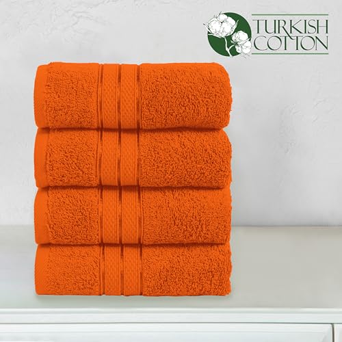 Image of Elegant Comfort Three Line Popcorn Towel Set for Bathroom 16 x 28 inches, Premium Hotel Quality 4-PACK Hand Towels, 100% Turkish Cotton, Soft and Durable,Quick Dry and Highly Absorbent, Vibrant Orange