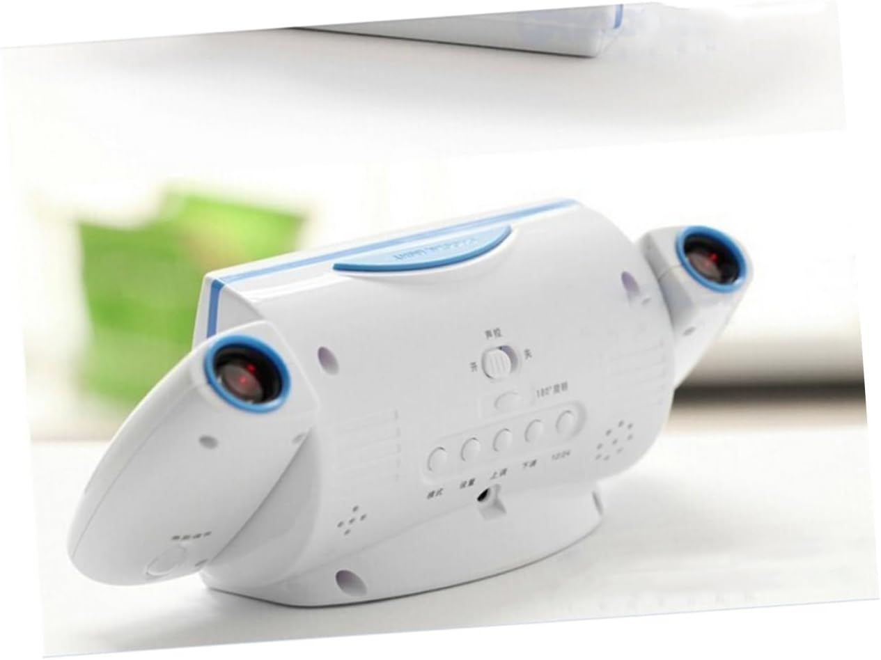 Dual Lens Projection Clock Voice Control Alarm Temperature White Blue Snooze Led Display Abs Plastic