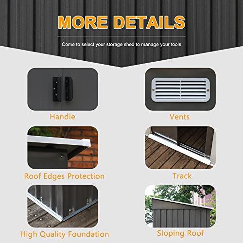 4ever2buy,8x4 FT Outdoor Storage Shed,Metal Sheds & Outdoor Storage with Sliding Doors,Steel Garden Shed Outdoor Utility Tool Shed with Pent Roof for Backyard Patio Lawn,Gray,8x4 shed