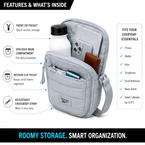 Image of Reebok Womens Crossbody Bags - Lightweight Sling Cell Phone Purse, Quilted Small Crossbody Bags Women