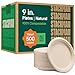 100% Compostable Paper Plates 9 Inch [500 Count] Heavy-Duty Dinner Plates - Natural Brown Color Unbleached Bagasse - Eco-Friendly Disposable Biodegradable Sugarcane Plates - [Bulk Case 4 x 125 Pack] 1