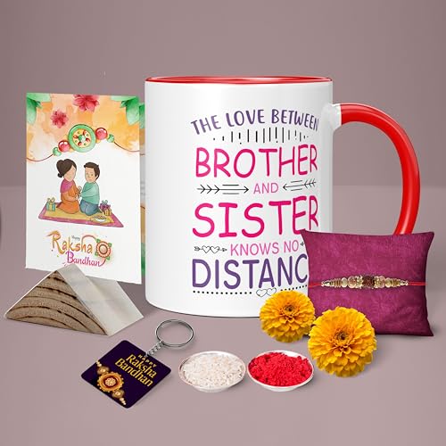 Image of Raksha Bandhan Gifts Printed Mug with Keychain Best Rakhi Combo Gift for Brother & Sister Rakshabandhan Return Gifts for Sister White 350ml Coffee Mug(Pack of 5)(Combo Set)(RMCKRCG308)