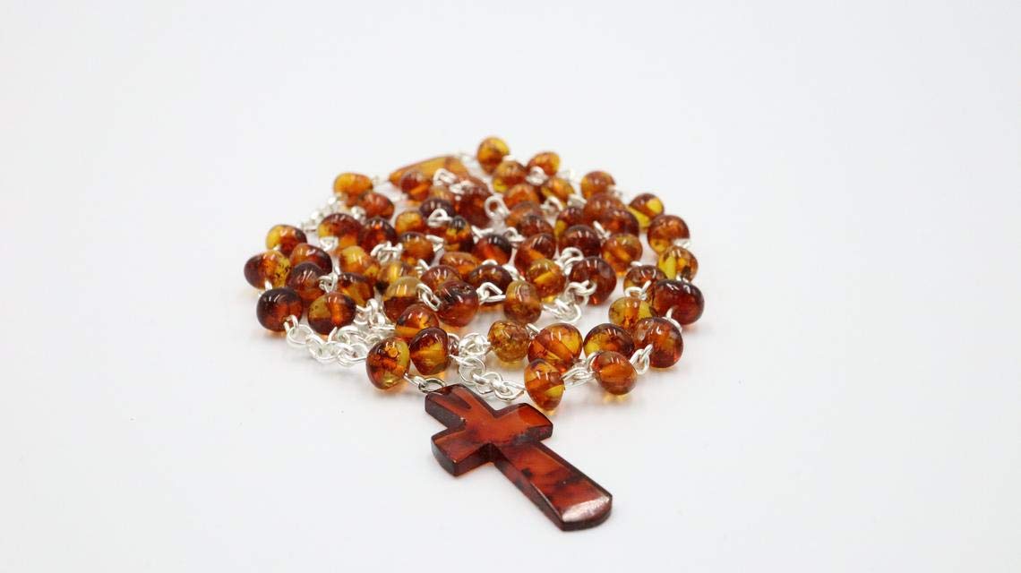 Rosario ámbar color coñac | Cuentas de oración hechas a mano únicas | Ámbar báltico certificado | Viene en caja de regalo | Joyas de ámbar, Plata Ámbar Plata, Ámbar
