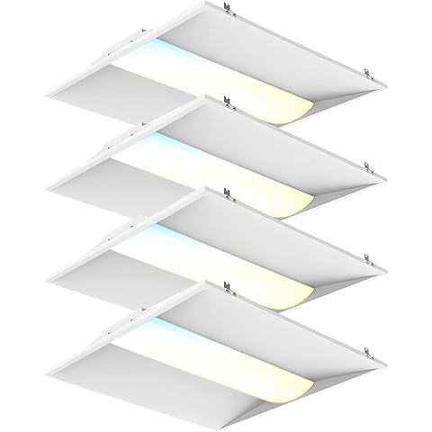 2x2 FT Center Basket LED Troffer Panel Light, 20/30/40W, 3 Color Options 3000K | 4000K | 5000K, Dimmable Drop Ceiling Lights, 2500/3750/5000 Lumens, Damp Rated, 120-277V, DLC Premium (4 Pack) Cover