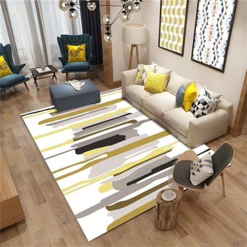 Tapis poils courts géométrique jaune 100x150cm lavable moderne