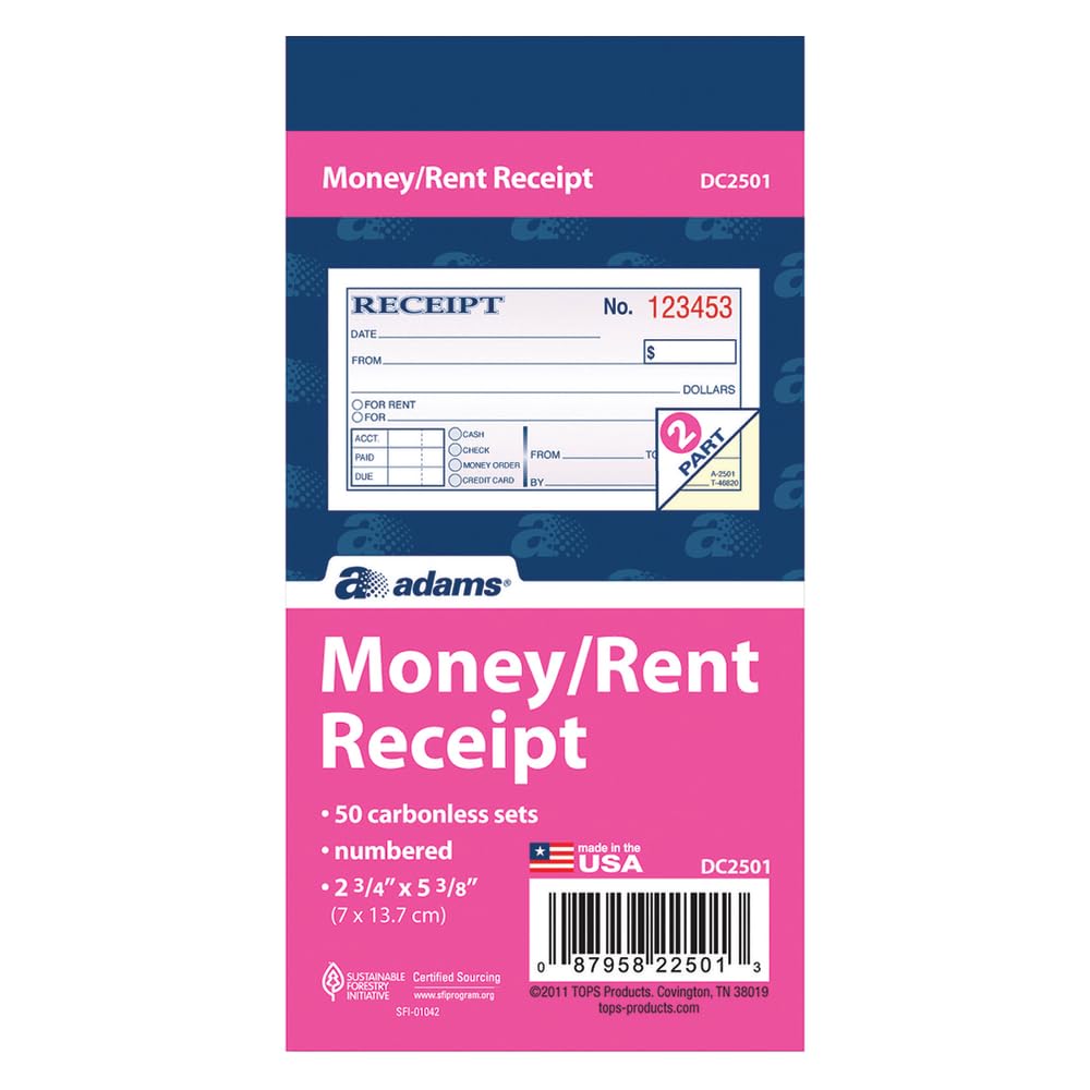 L'Argent livre de reçus, bande BND, EN deux parties, 2–3/10,2 cm X5–3/20,3 cm, 50/BK, nous Avons/CA 1-Pack blanc