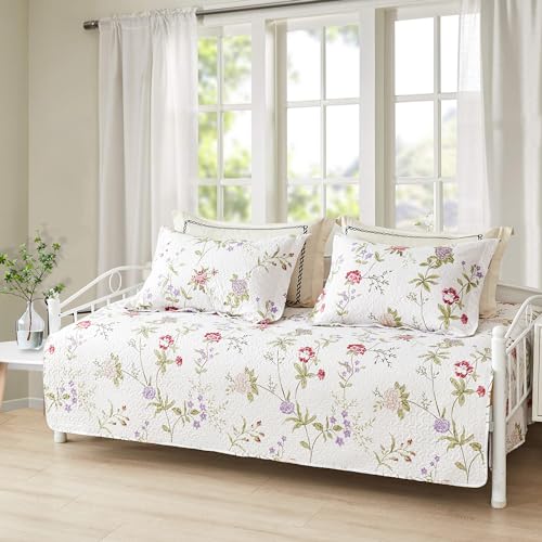 Image of Hailea Twin Daybed Cover Floral Daybed Comforter Set 3 Piece Reversible Cozy Day Bed Cover Double Sided Quilting Bedding Flower DayBed Bedding All Season for Twin Bed with 2 Standard Shams,39 inchx75 inch