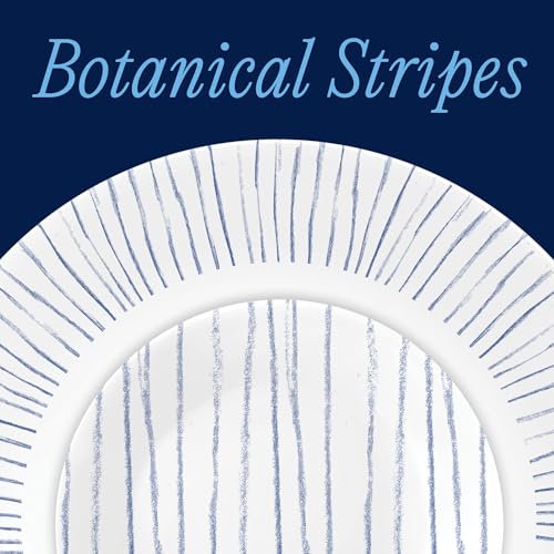 Image of Corelle 18-Piece Dinnerware Set Service for 6, Lightweight Round Plates and Bowls Set, Vitrelle Triple Layer Glass, Chip Resistant, Microwave and Dishwasher Safe, Nautical Stripes