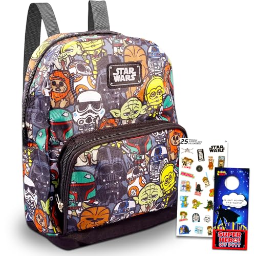 Disney Star Wars Preschool Backpack for Kids, Toddlers ~ 4 Pc School Supplies Bundle with Canvas Star Wars 10" Mini Backpack, Stickers, and More