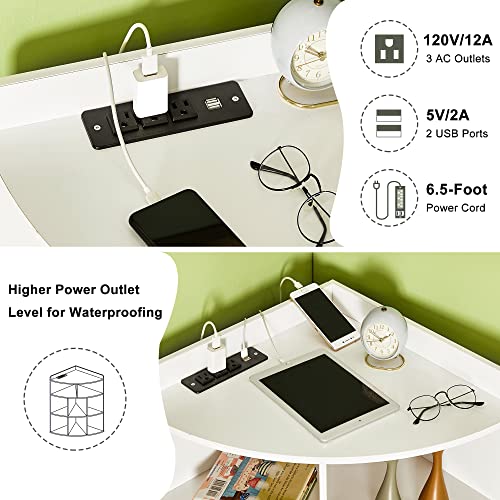 Vecelo Corner Cabinet With Charging Station, 3-Tier Cube Storage Organizer With Usb Ports And Outlets, Triangle Bookcases With 8 Cubbies For Playroom, Bedroom, Living Room, Pearl White #TOP4