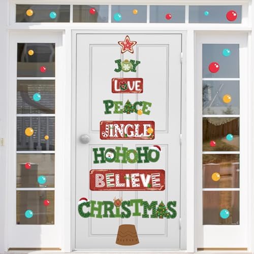 Merry Christmas Tree Window Door Clings Stickers,Xmas Quotes Wall...