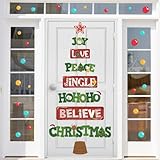 Christmas Tree Window Door Clings Stickers,Merry Christmas Quotes Wall Decals,Christmas Bulletin Board Decoration Stickers Kit,Joy Love Peace Christmas Garage Door Porch Decor for Holiday (Tree)