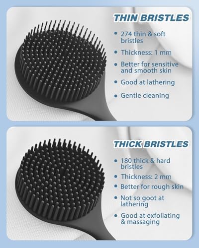 Image of Premium Soft Silicone Back Scrubber Shower Bath Body Brush with Long Handle Dirt Removal Back Scrubber | BPA-Free | For Men and Women (BLACK)