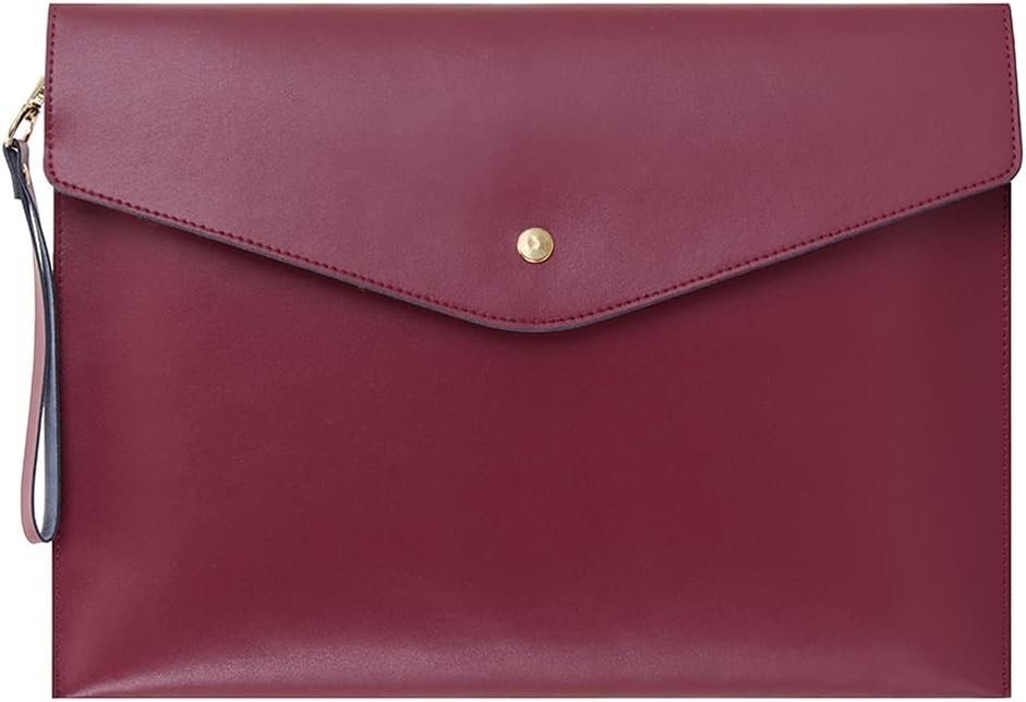 Wonderpool A4 Real Leather Multifunction Portfolio Envelope File Holder for Paper Document Stationery Organizer and Tablet Case PC Sleeve (Wine red)