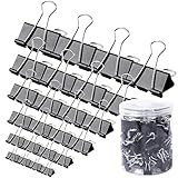 120Pcs Binder Clips - Paper Clamps Assorted 6 Sizes, Paper Binder Clips, Metal Fold Back Clips with Box for Office, School and Home Supplies, Black