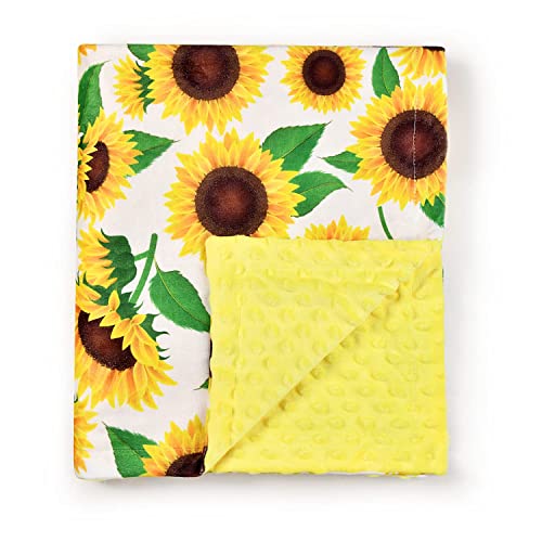 Image of Boyoung Baby Blanket, Soft Minky Warm Blanket for Boy or Girl, Receiving Blanket with Double Layer Dotted Backing for Newborns Nursery Stroller Toddlers Crib Bedding (30x40 Inch) Sunflower, 7894218