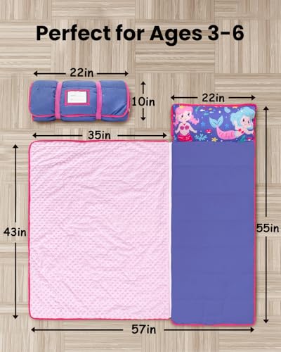 Image of Primlect Toddler Nap Mat with Detachable Blanket and Removable Pillow, Kids Sleeping Bag 55''x35'' for Daycare Preschool Kindergarten, Toddler Sleeping Mat for Boys and Girls