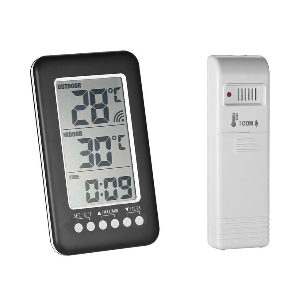 Termometro digitale con funzione orologio, termometro wireless LCD for interni ed esterni, stazione meteorologica, facile da installare