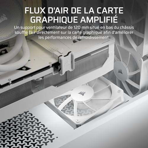 CORSAIR 3200D RS Boîtier PC Moyen Tour – 3 Ventilateurs RS120 Inclus, Airflow Élevé, Compatible Radiateur 360 mm, USB-C, Panneau en Verre Trempé, Compatible Cartes Mères À Connexion Inversée – Blanc