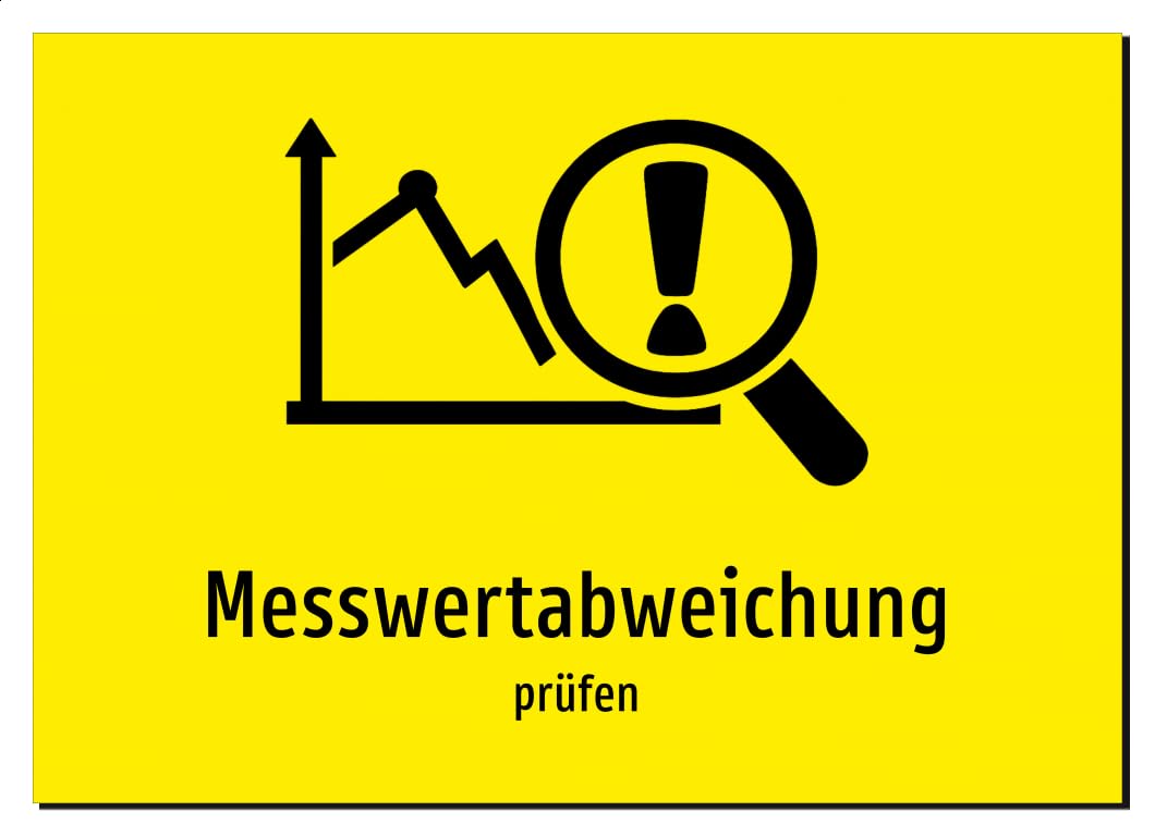 Messwertabweichung - prüfen | Aluminiumschild A2, 594 x 420mm | mit Symbolgrafik und Text