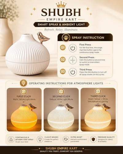 Image of Shubh Empire Mini Ultrasonic humidifier for Room Moisture, Essential Oil Diffuser, Cool Mist for Bedroom, Baby, Aroma Diffuser for Home Electric with Night Lamp