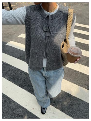 Verdusa Women's Tie Knot Sweater Vest Sleeveless Crew Neck Lightweight Knitted Tank Top3