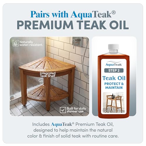 Image of AquaTeak Kai Corner 15.5 inch Teak Shower Bench & Premium Teak Oil