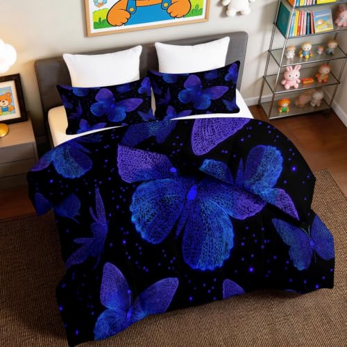 Edredón negro 7.5 tog King colcha de mariposa animales de fantasía juego de edredón suave 4