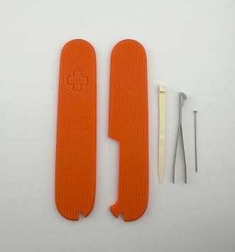 Custom Textured G10 Scales for Victorinox 91mm | Replacement Handles with Slots for Tweezers, Toothpick & Pin (Orange + Accessories)