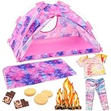 Ecore Fun 11 Items 18 inch Girl Dolls Camping Tent Set and Accessories Including 18 Inch Doll Camping Tent Clothes Set Campfire Chocolate Biscuit etc