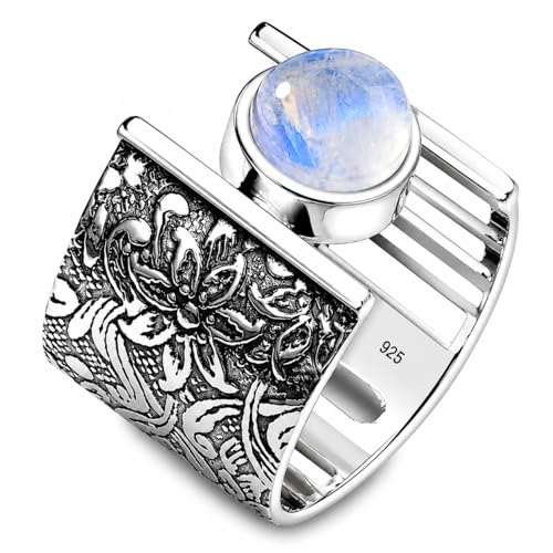 7MM Round Gemstone 925 Sterling Silver Gift Rings for Womens, Floral and Leaves Engraved Ring for Every Occasion